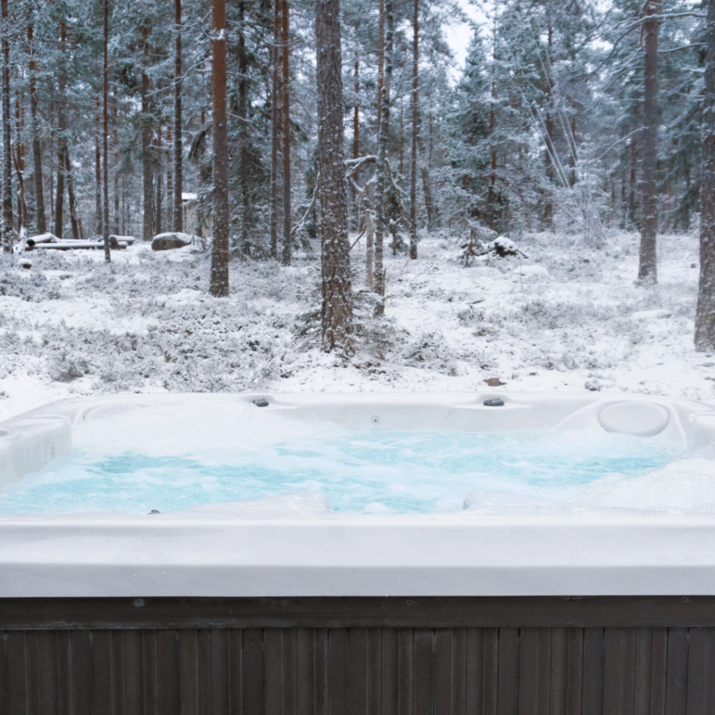 hot tub in winter woods