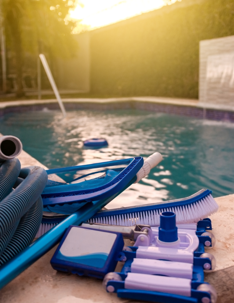 blue and ellow illustrated pool cleaning service flyer